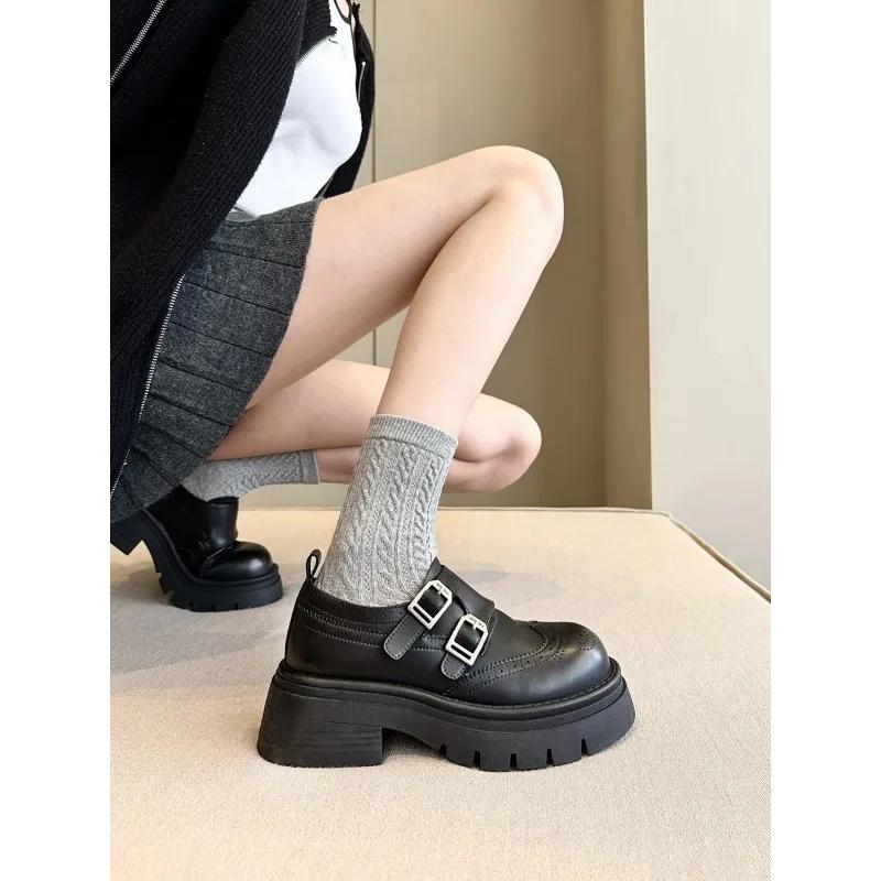 Fashion Women's Thick Heel Flats British Style 2024 Spring Autumn New Loafers Versatile Short Women Heightening JK Single Shoes