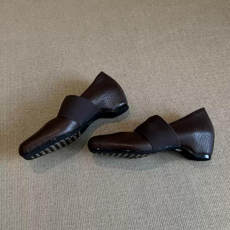 Sheepskin version~ Leather square head elastic band Mary Jane shoes women's 2025 new fashionable versatile shallow mouth flat-soled single shoes