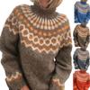 Maglione da donna a collo alto con motivo Fair Isle, lavorazione grossa, jacquard etnico vintage, manica lunga, caldo pullover