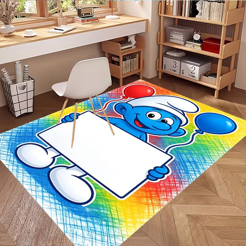 Blue Smurfs Print Rug, Washable Floor Carpet, For Entryway Dorm Laundry Room Office Study, Home Decor Birthday Christmas Gift
