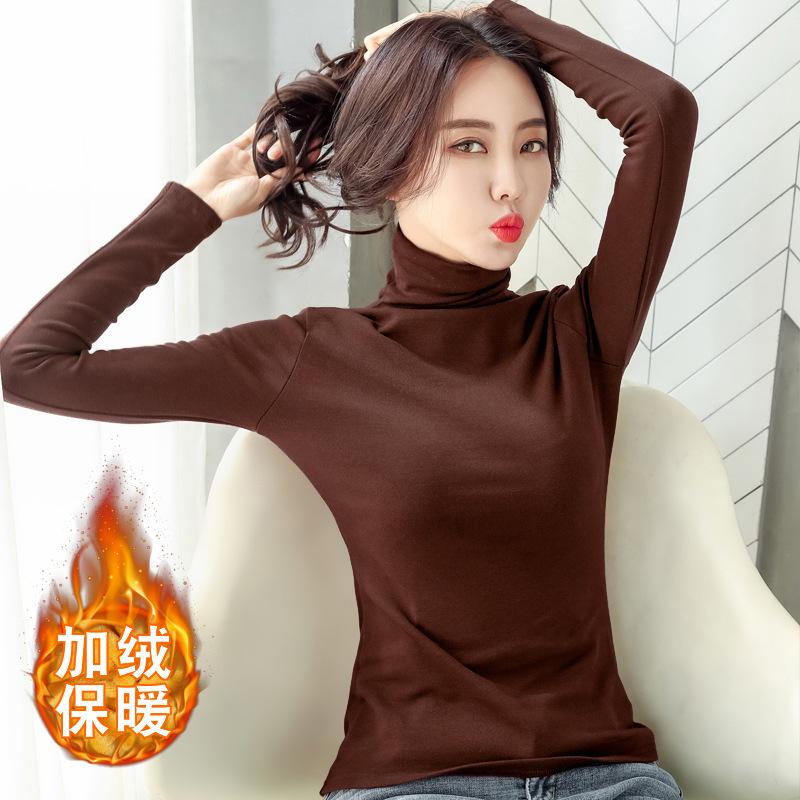 Women's Turtleneck Long Sleeve T Shirt Slim Fit Solid Color Fleece Lined Warm Basic Layering Top