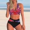 Sexy Women's Bikini Set High Waisted V Neck Two-Piece Swimsuit Beach Vacation Swimwear Printing Bathing Suits