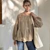 Simple Lantern Sleeve Linen Women Tops Shirts Summer Casusal Solid Color Loose Blouses