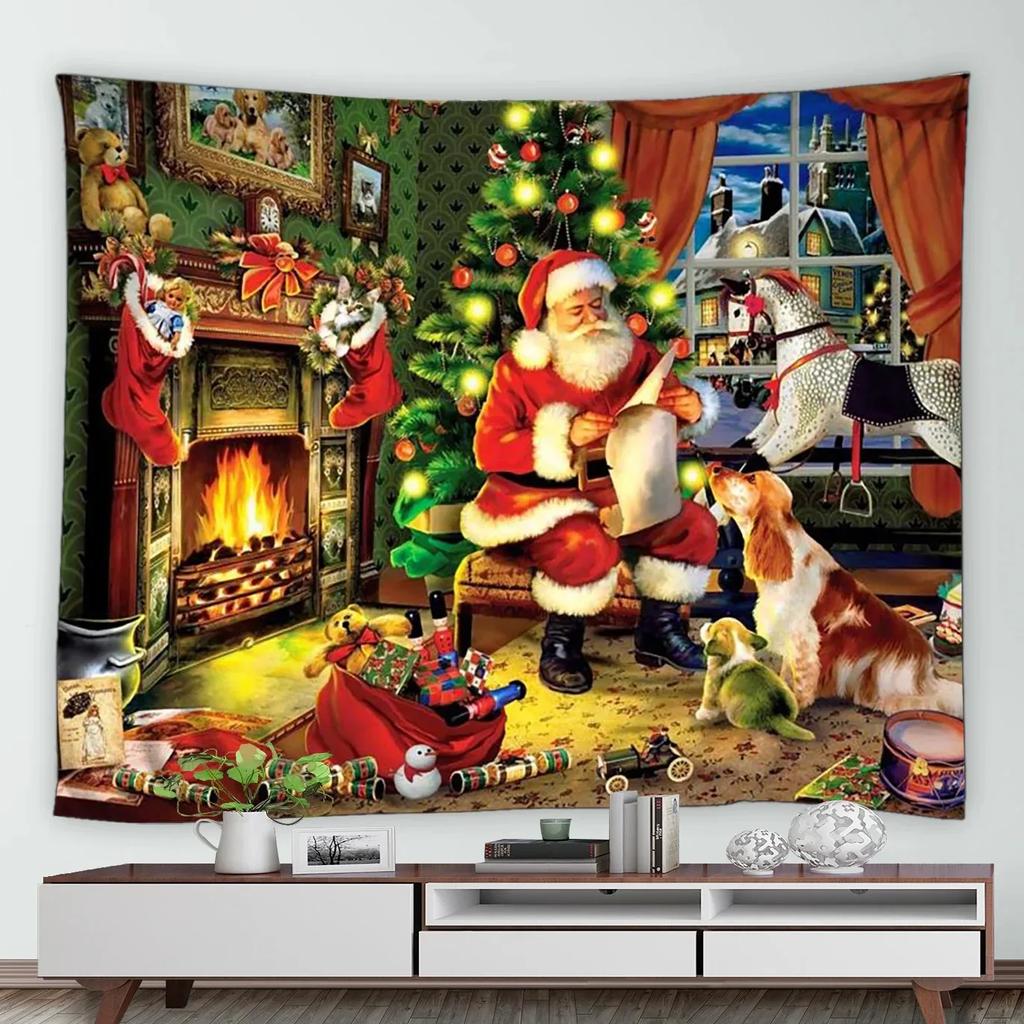 Christmas Pattern Tapestry Home Bedroom Living Room Wall Decoration Santa Claus
