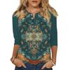 Women's Tops Three-quarter Sleeve V-neck Button Printed Imitation Cotton T-shirt