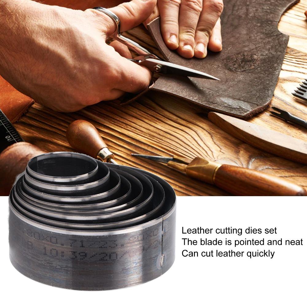 8-teiliges Set Lederschneidstanzen (25 mm bis 60 mm Durchmesser), aus Kohlenstoffstahl, verformungsbeständig, rund und hohl.