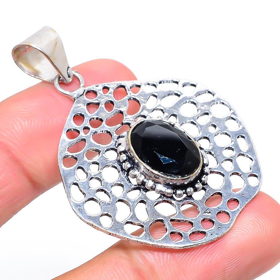 

Этнический кулон из стерлингового серебра 925 пробы с натуральным черным шпинелем, 2,05 дюйма, d7N90