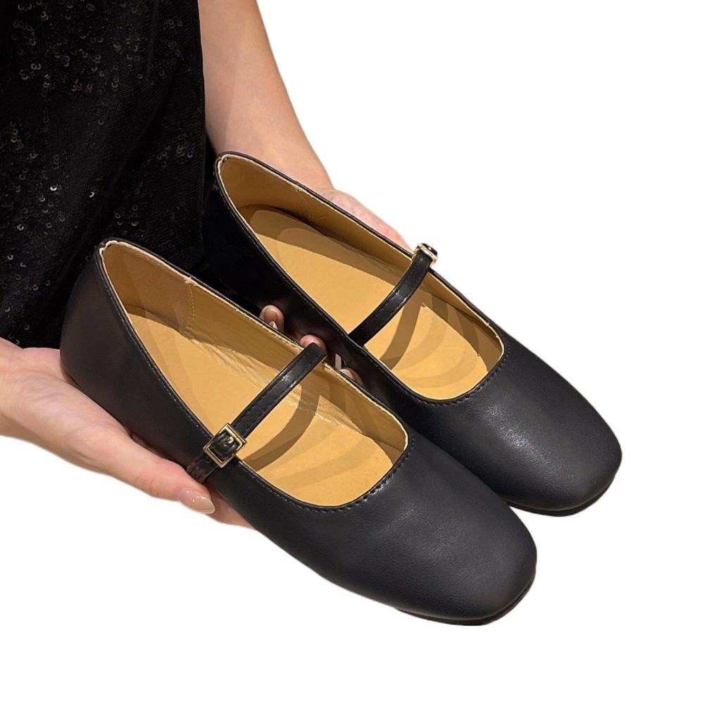Fashion Retro Style Square Toe Women's Mary Jane Shoes Elegant Shallow Dress Flats Leather Footwear for Ladies