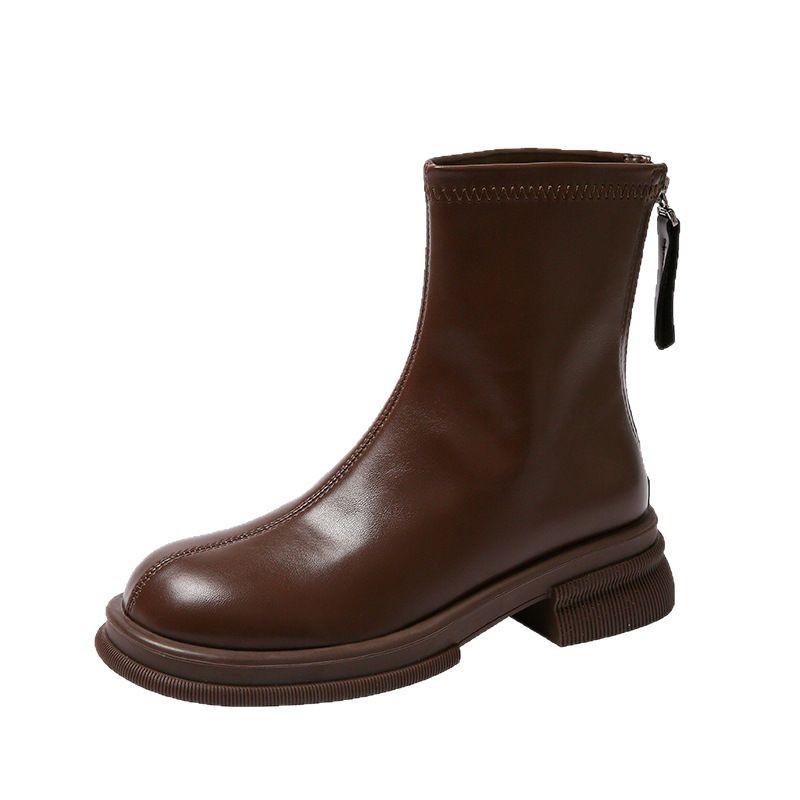 Real soft leather brown Martin boots women's spring and autumn 2025 new British style ins thick-soled thin boots fried street short boots