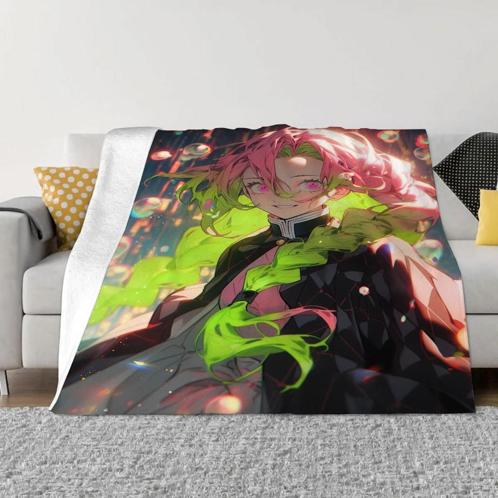 Demon Slayer-Kanroji Mitsuri Lüks Atma Battaniye Kanepe Kış İç Mekan Ev Yatak Battaniyeleri ve Atmalar Mikrofiber Yatak Takımı Diz ve