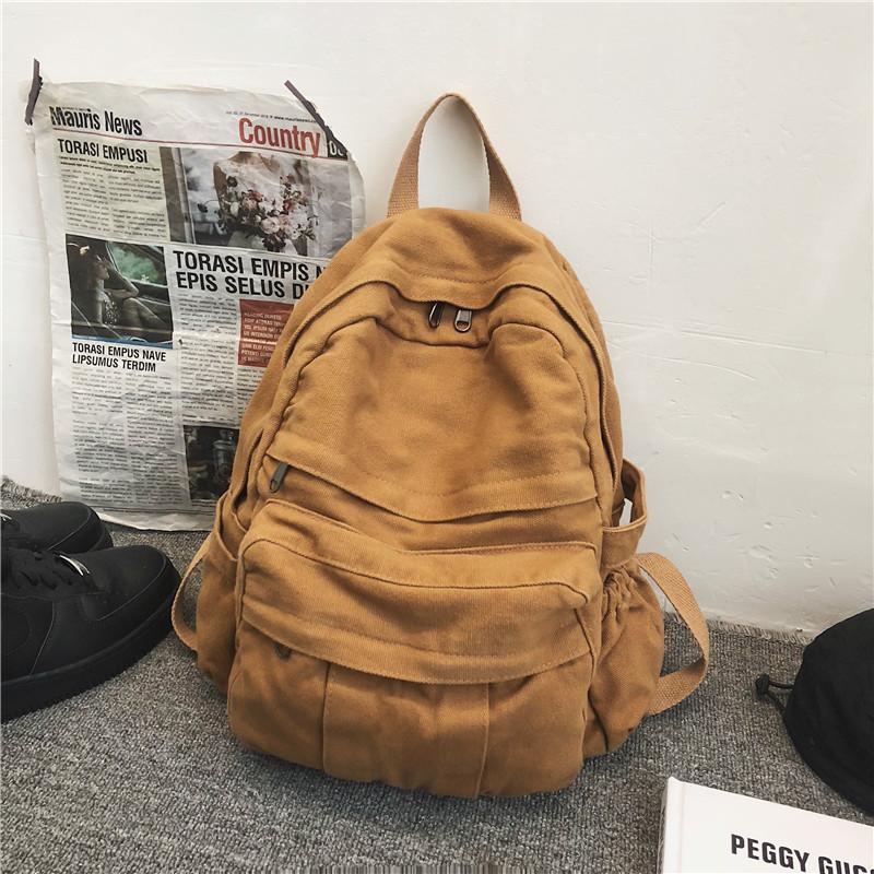 School Bag Female Ins Hong Kong Style Mori Retro Old College Student Backpack Female European and American Fashion Washed Canvas Backpack