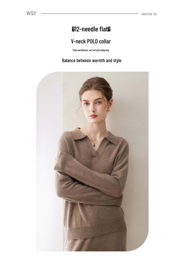 Leka Sha Women's 100% Cashmere Knit Long Sleeve Base Layer Top, Pullover, Solid Color, Autumn/Winter Sweater