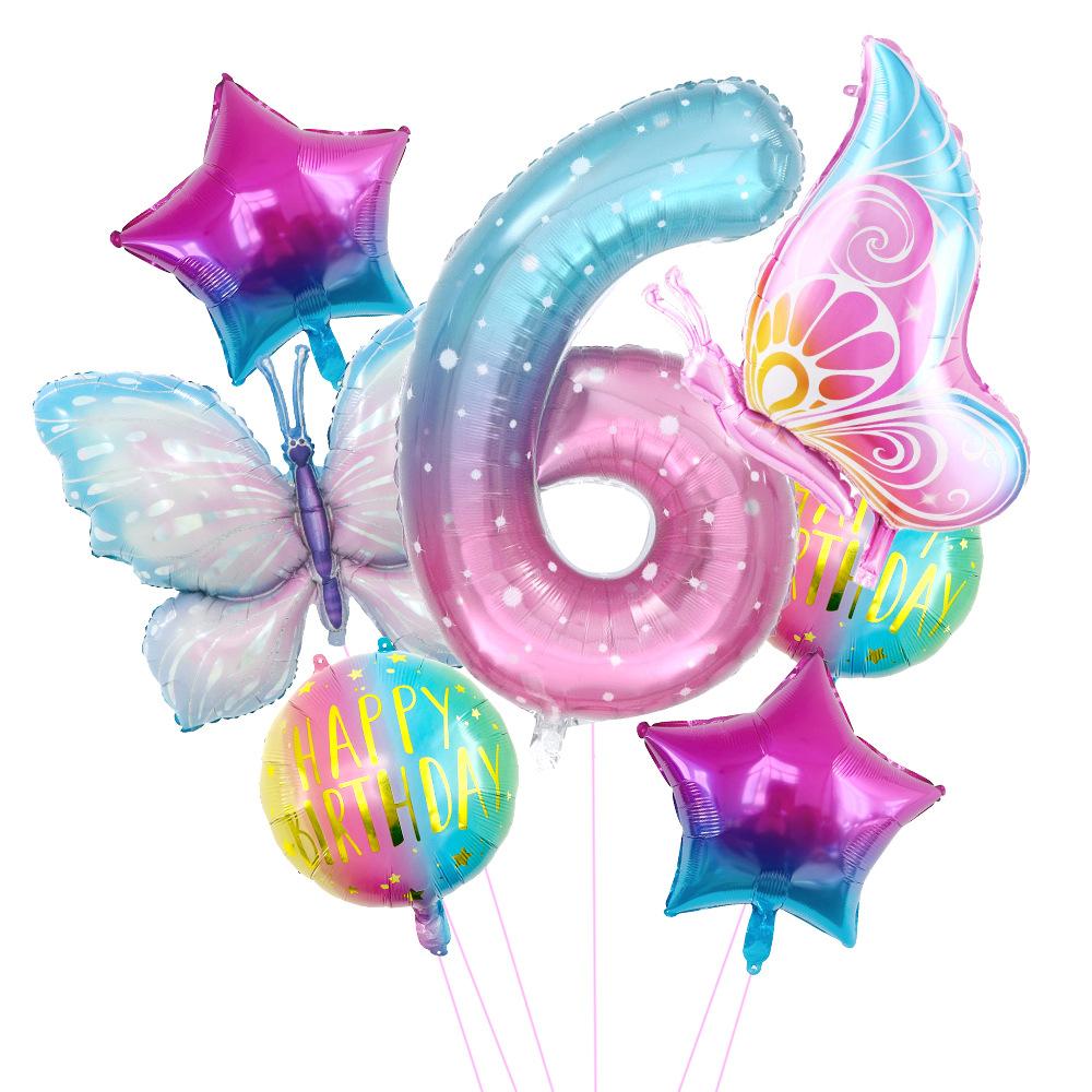 Butterfly Balloon Set 40 Inch Starry Sky Digital Gradual Change Side Flying Butterfly Balloon Baby Birthday Party Arrangement