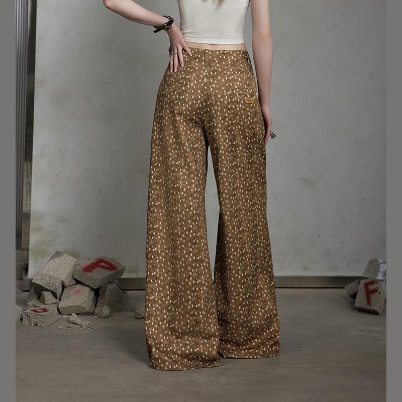 UNIFREE Deer Print High-Waisted Loose Wide-Leg Casual Pants