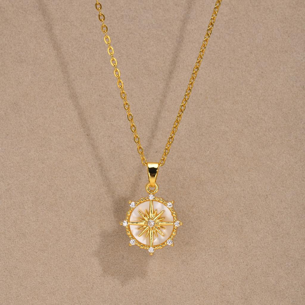 Stainless Steel Spiral Sun Flower Pendant Necklace for Women 18K Gold Plated Stackable Boho Necklace Waterproof Fashion Jewelry