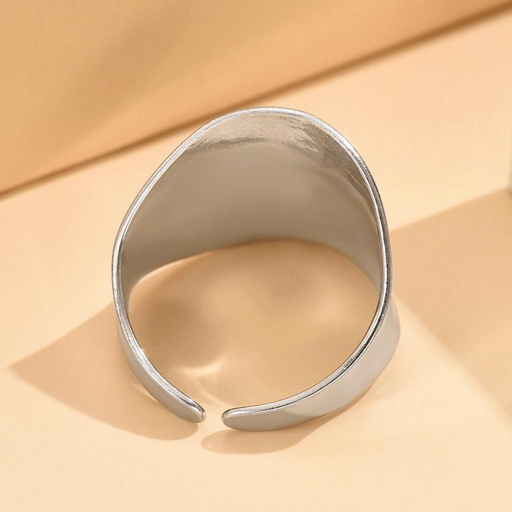 Retro Baroque Stainless Steel Wide Band Ring for Women and Men - High Polish, Colorfast Curved Design