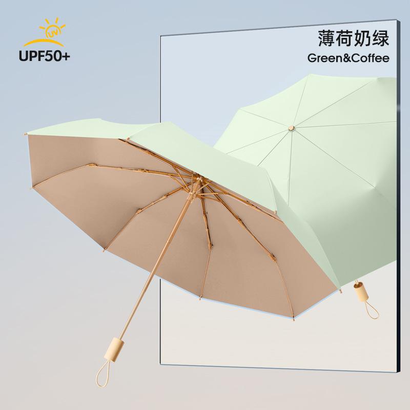 New Hand-opened 8-bone Color Glue Solid Color Umbrella UV-proof Solid Wood Handle Umbrella