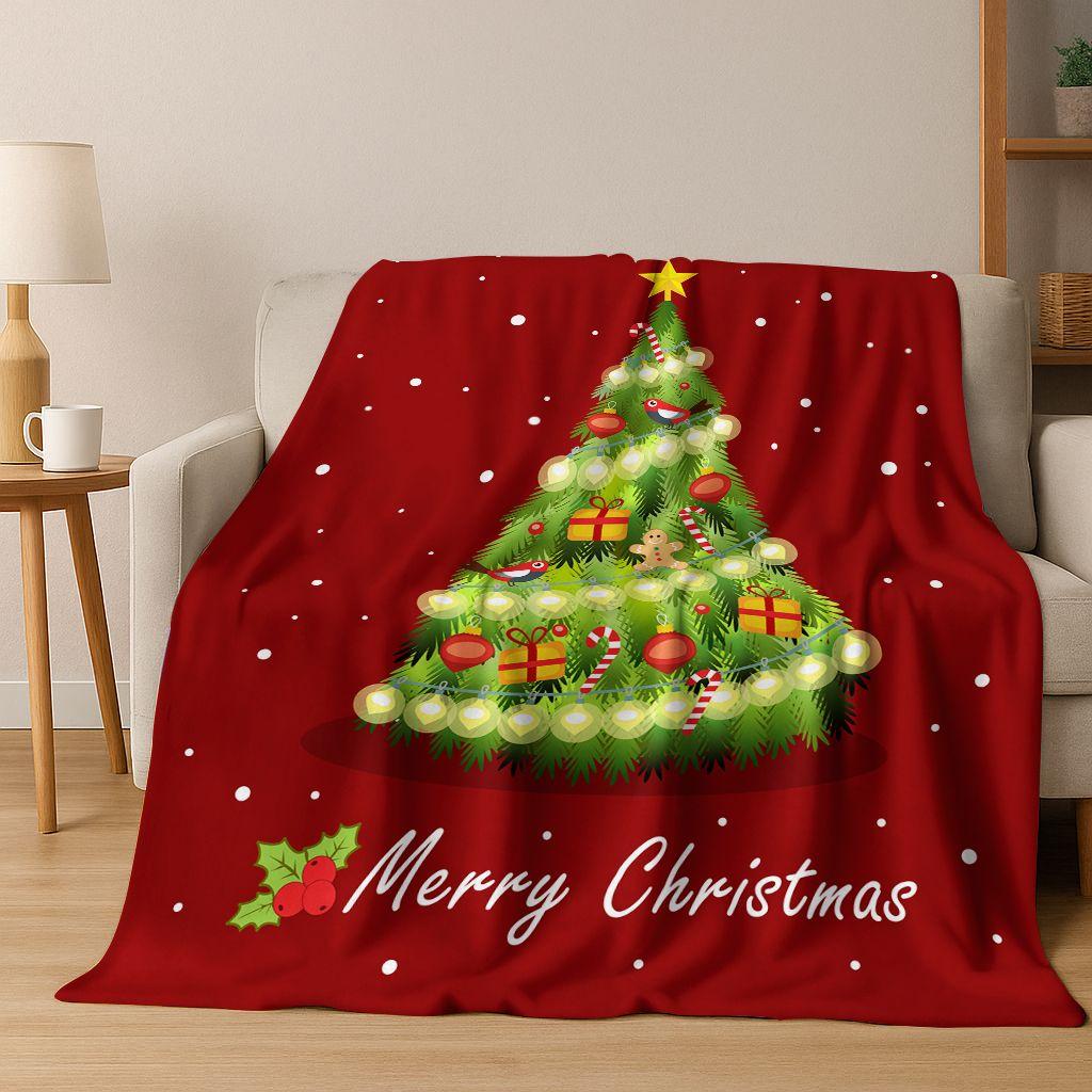 3D Merry Christmas Tree Santa Claus Cartoon Flannel Blanket Soft Warm Blanket for Bedroom Living Room Bed Camping Picnic Gift