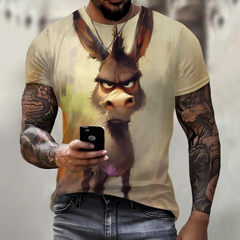3D Print Funny Animal Element T-Shirt for Men Round Neck Trend Men T-Shirt Breathable Comfortable Short Sleeve Male Top Clothing