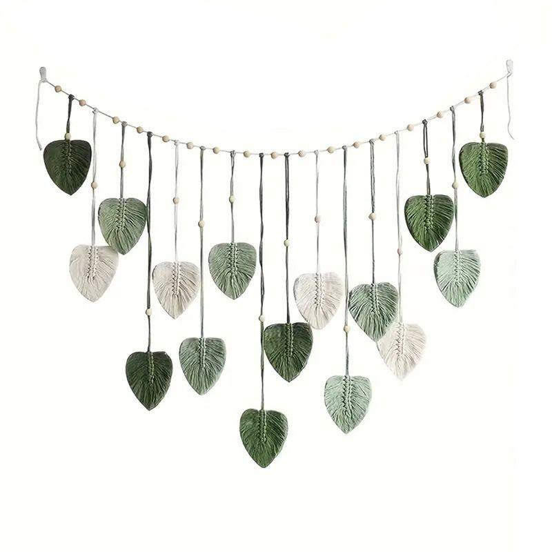 Good-Woven Leaves Macrame Wall Hanging Ornament, Handmade Woven Art Wall Tapestry Home Decoration For Bedroom Living Room