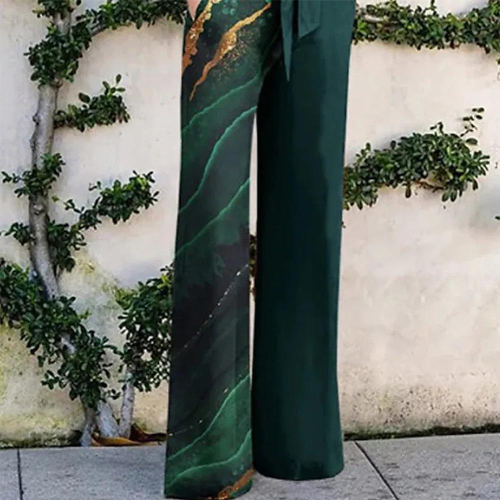 2022 Autumn/Winter Women's Printed Long-Sleeve Lapel Loose Casual Jumpsuit