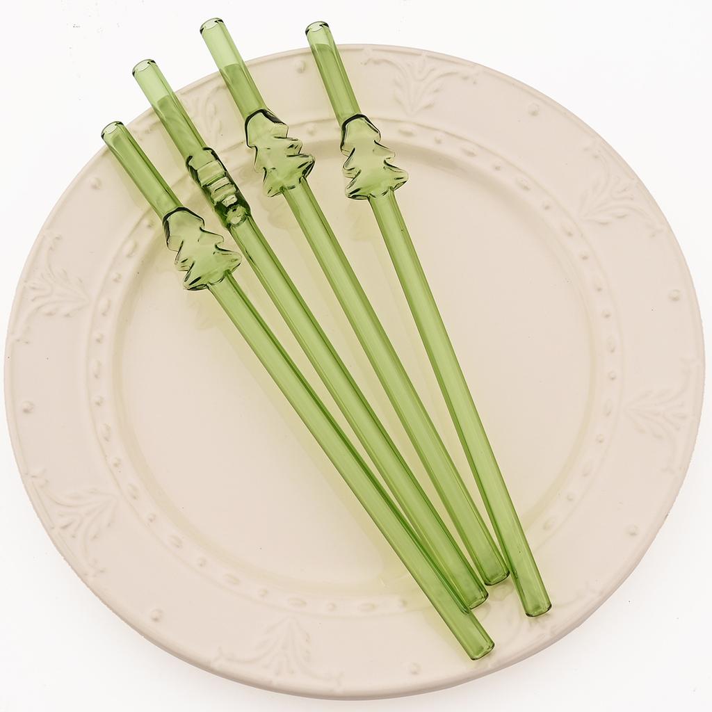 Christmas tree Borosilicate Glass Straw Reusable Drinking Straw with Brush for Milkshakes Cocktail Coffee Bar Accessories
