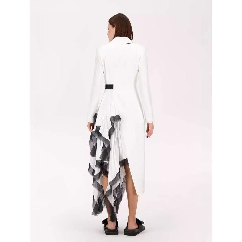 Women's Asymmetrical Pleated Ruffle Mesh Suit Jacket for Spring