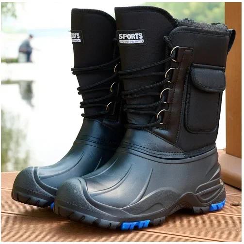 

Мужские ботинки 2024 года, зимние водонепроницаемые снегоступы со стальными шипами, мужские новые стильные туфли для рыбалки и утолщенные кашемировые мужские туфли 41 чёрный