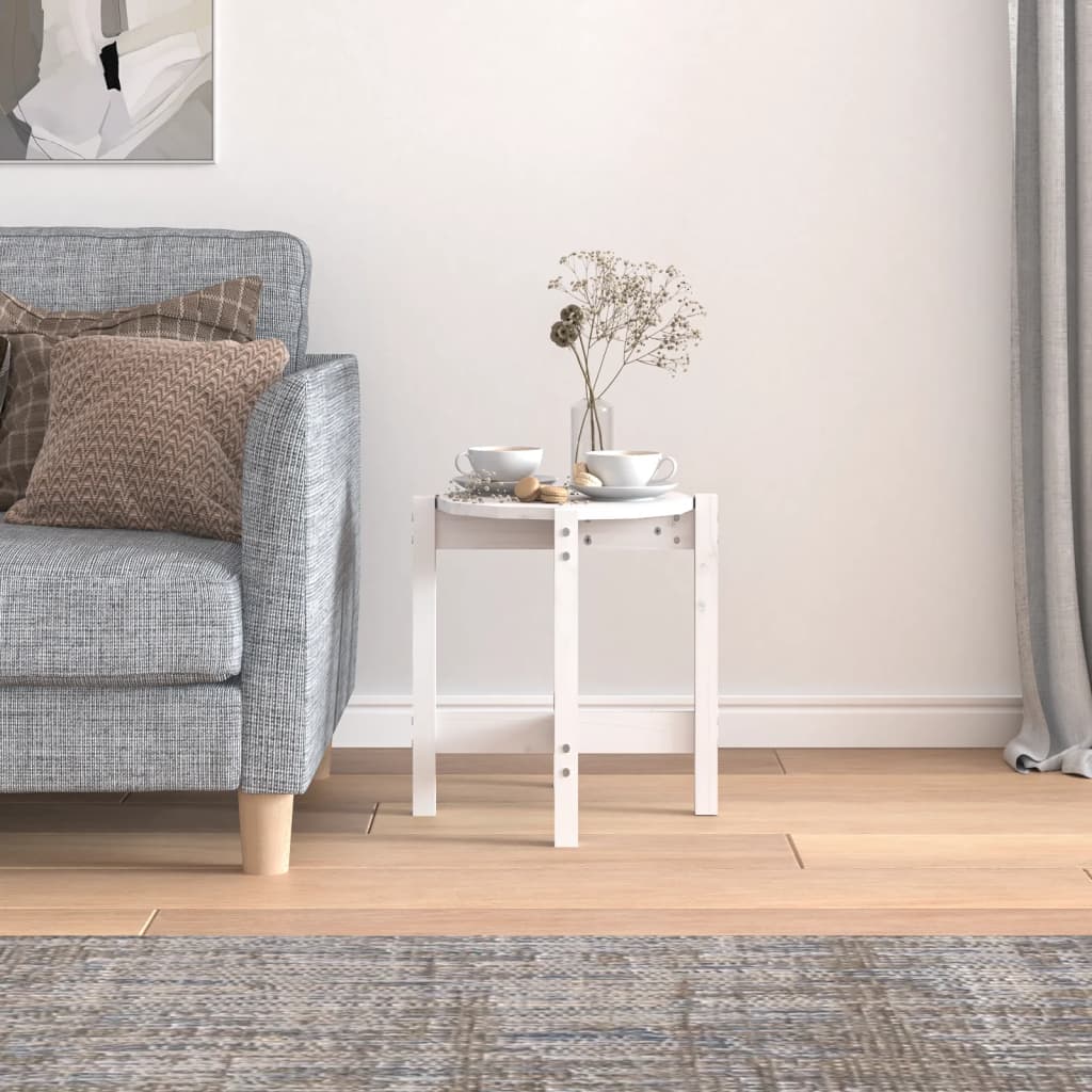  Coffee Table, White, Ø 42.5x45 Cm, Solid Pine Wood