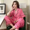 Simple Striped Ice Silk Pajamas Women's Summer New Loose Cardigan Can Wear Internet Celebrity High-end Loungewear Suit