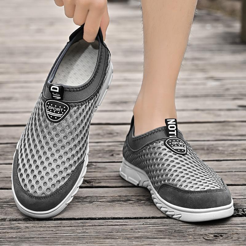Summer Sneakers Men's Shoes Mesh Breathable One Pedal Lightweight Shock Absorption Non-Slip Outdoor Casual Shoes Walking Shoes