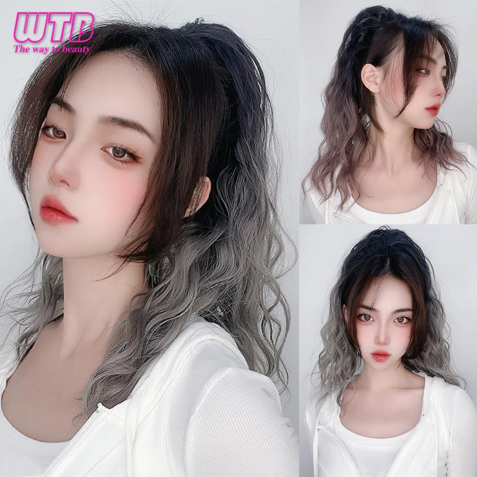 WTB Synthetic Long Curly Hair Gradient Wig Ponytail Female High Ponytail Small Grab Clip Braid Fluffy Curly Hair Fake Ponytail