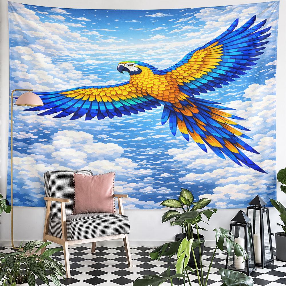Colorful Parrot Flying in Blue Sky Pattern Wall Hanging Tapestry Decorative Tapestry Home Decor for Bedroom and Living Room