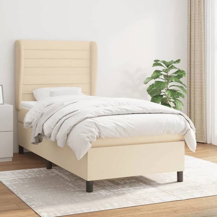 3128018 vidaXL Divan Bed with Mattress Cream 90x200 Cm Fabric