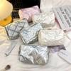 Silver Lingge Bow Pattern Makeup Bags for Women Fashion Cute Lady Girls Earphone Key Lipstick Cosmetic Storage Bag Zipper Pouch