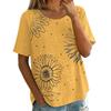 Damen Vintage Print Kurzarm Top - Rundhalsausschnitt, Baumwoll-Leinen-Stoff