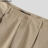 INCERUN Men Zipper Button Waist Solid Pleated Casual Long Pants Trousers