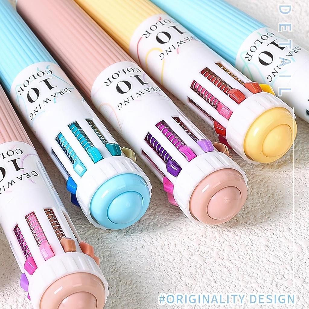1/3pcs Colorful Drawing Ballpoint Pen 0.5mm 10 In 1 Roller Ball Pen Spot Liner Marker Highlighter Office School
