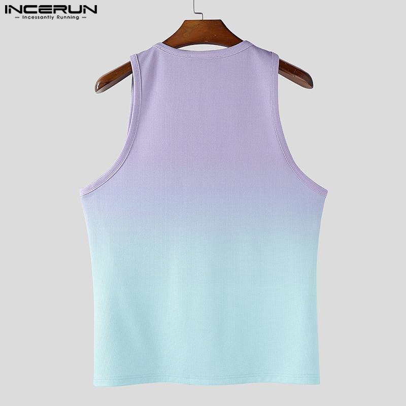INCERUN Men U Neck Sleeveless Gradient Texture Casual Tank Tops