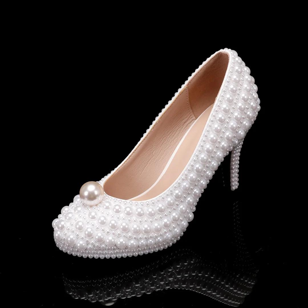 

Модные новые роскошные женские туфли на высоком каблуке 8,5 см, тонкий каблук, заостренный, белый жемчуг, свадебные туфли, модные туфли на высоком каблуке с неглубоким носком 38