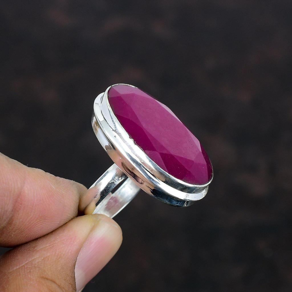 Faceted Kashmir Ruby Ring Gemstone Handmade Jewelry 925 Sterling Silver Ring Adjustable Ring Statement Ring Anniversary Gifts Silver Jewelry