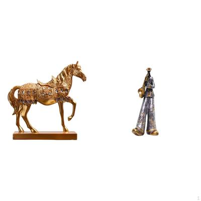 Horse Musician Figurine Resin Sculpture Animal Statue Engraved Art Bedroom Home Office Decor Table