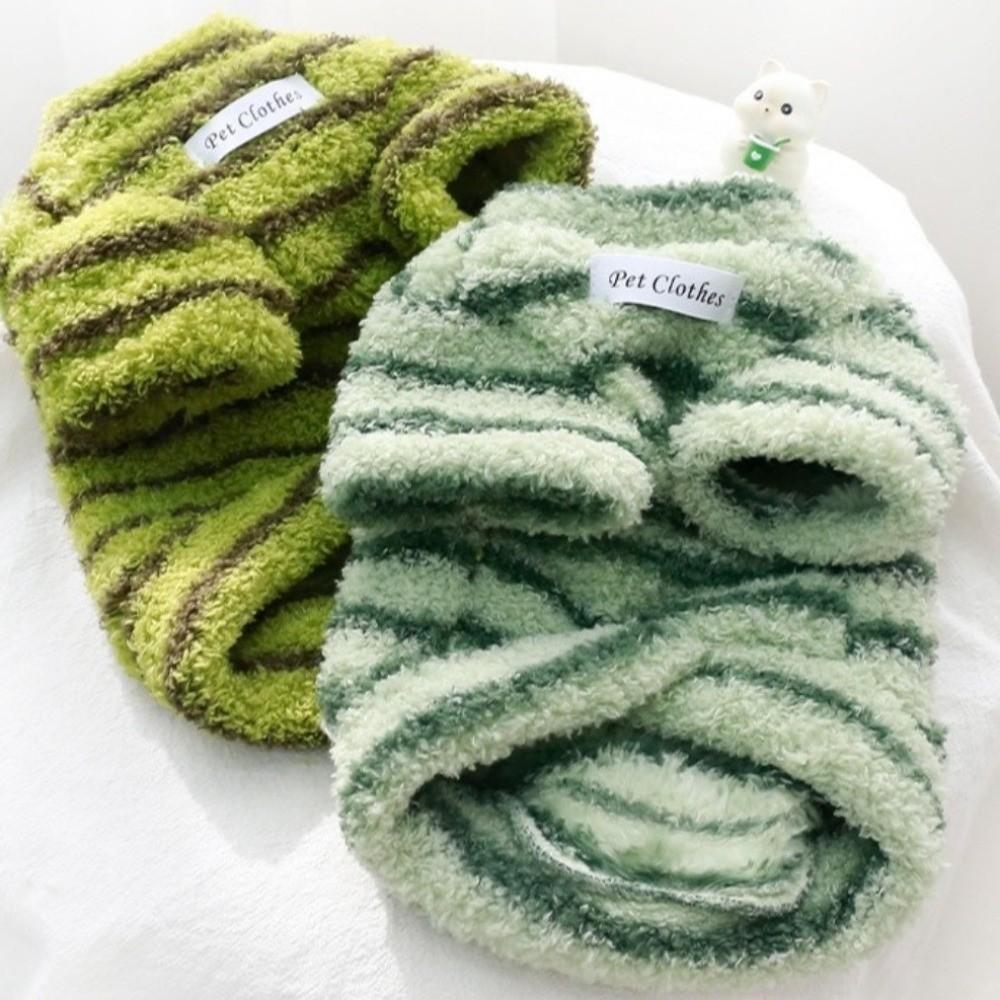 Winter Dog Warm Clothes Stripes Dog Bodysuit Fashion Plush Dogs Coat Cat