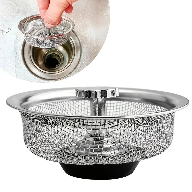 Sink Drain Strainer 2pcs-Stainless Steel Food Catcher,Kitchen Accessories With Handle and Plug,Sink Drain Filter,For Most Sinks