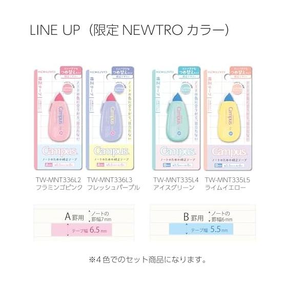 KOKUYO Campus Correction Tape Refill Type Limited Newtro A-lined B-lined 4 Color Set TW-MNT336LX4SET