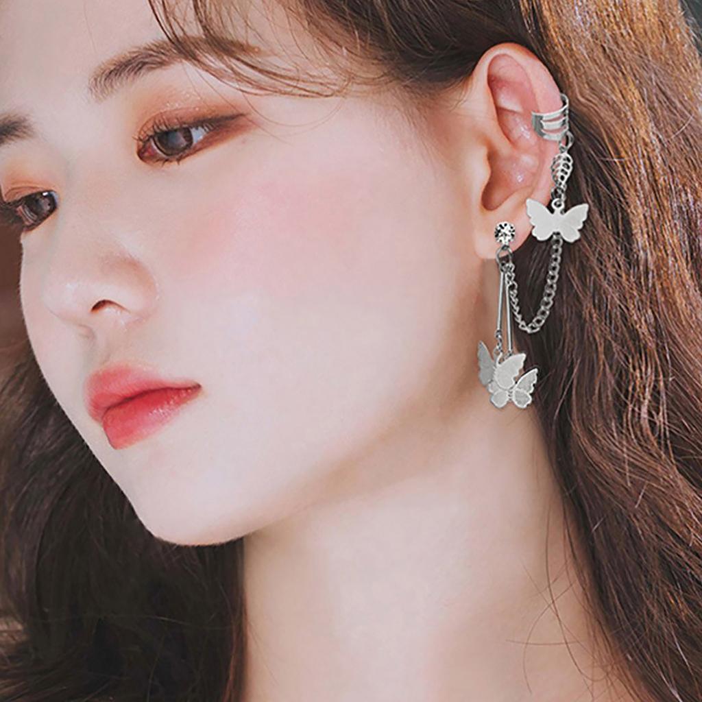 Butterfly Chain Earrings One-piece Ear B One Chain Punk Dark Stud Earrings