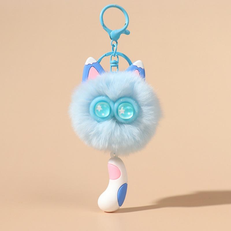 

Милый брелок-подвеска в виде котенка из кроличьего меха рекс, девчачий, плюшевая мультяшная кукла, аксессуары для сумки, подарок небесно-голубой