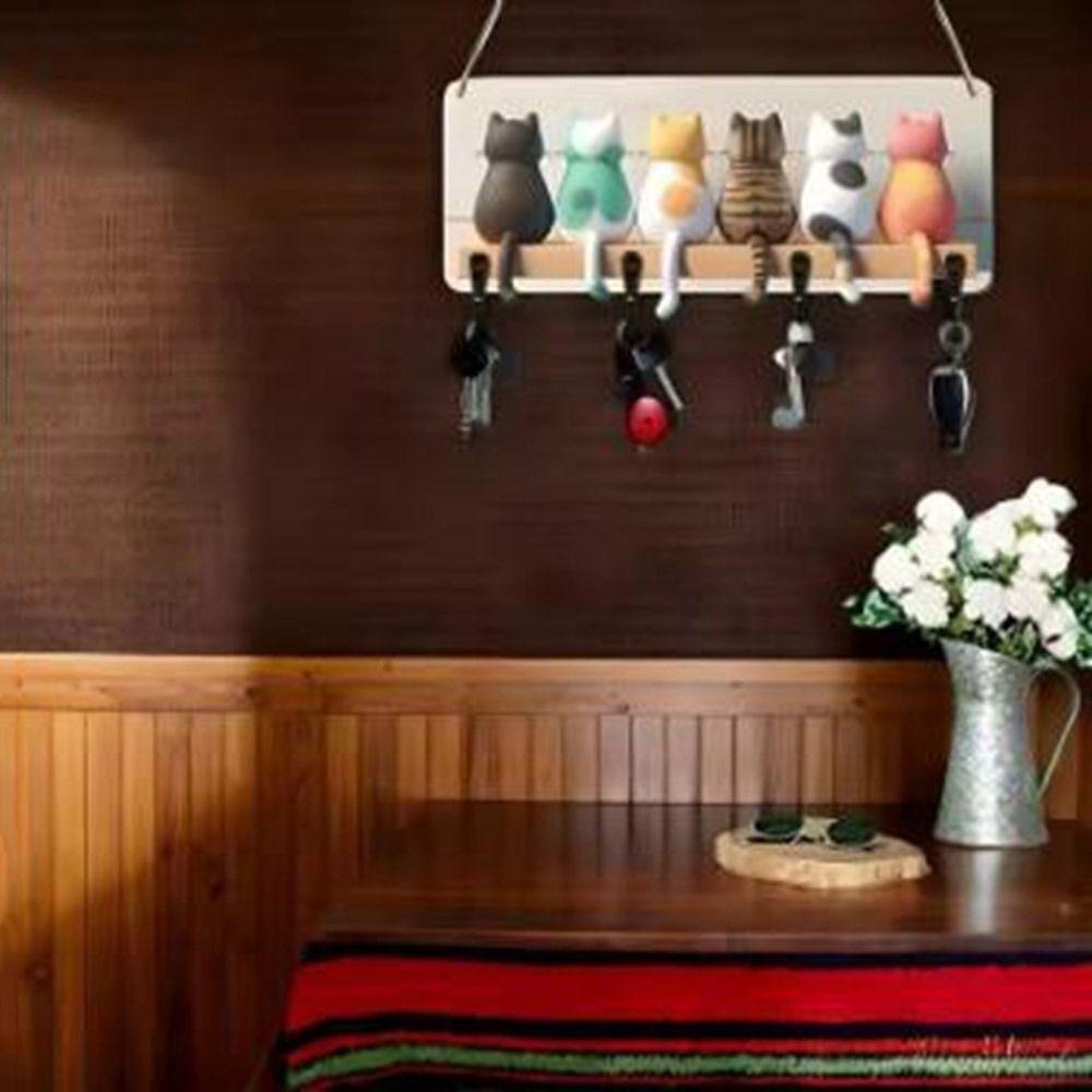 Organisateur de Clés Chats en Métal Crochet à Clés Chat en Bois Silhouette de Chat Crochet à Clés Chat Mignon Décoration à Suspendre