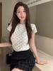 Korean Polka Dot Printing Round Neck Front Shoulder Short-sleeved T-shirt Women's Summer New Slim and Thin Versatile Top Trend