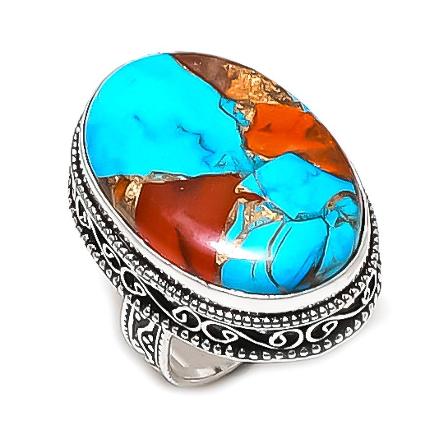 Natural Spiny Oyster Gemstone 925 Sterling Silver Jewelry Ring Size 8 ETC-13908